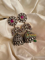 Premium Red Victorian Diamond Jhumkas-VV087