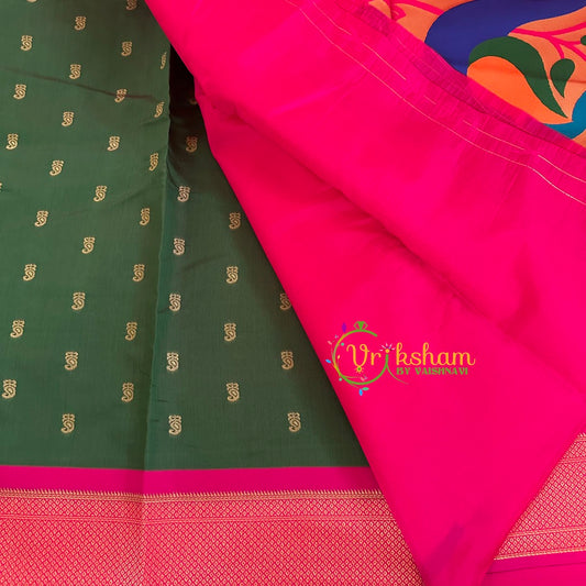 Bottle Green Paithani Soft Silk Saree -VS2216