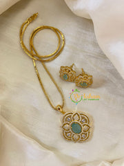 Pastel Green Gold Look Alike AD Stone Pendant Chain-Floral-G8266