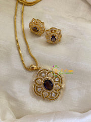 Deep Purple Gold Look Alike AD Stone Pendant Chain-Floral-G8261