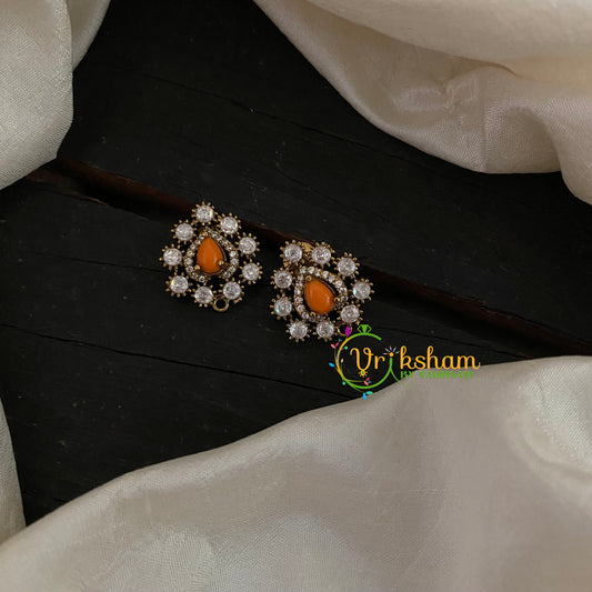 Orange Daily Wear Victorian Diamond Studs -VV827