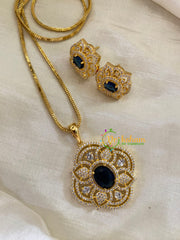 Dark Blue Gold Look Alike AD Stone Pendant Chain-Floral-G8262