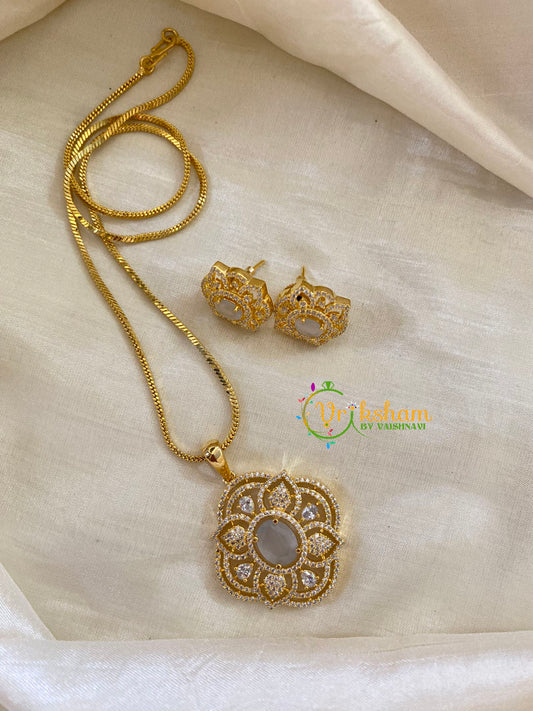 Milky White AD Stone Pendant Chain-Floral-G8241