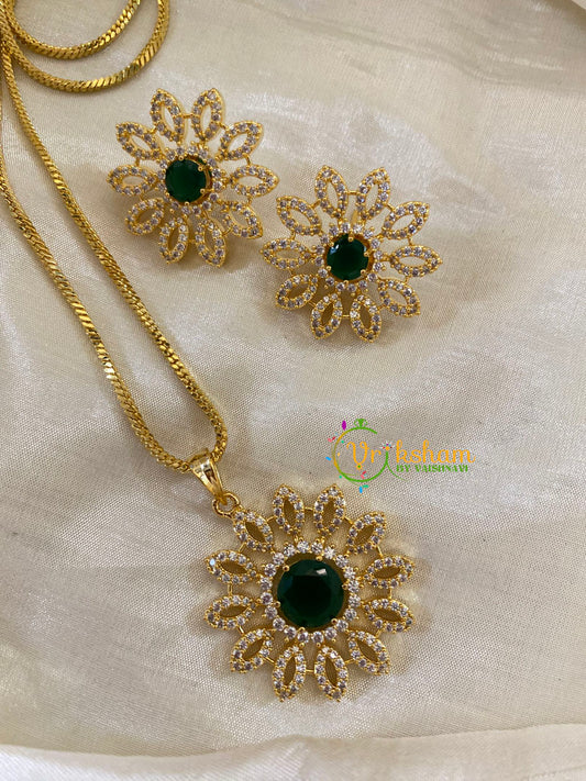 Emerald Green Gold Look Alike AD Stone Pendant Chain-Chakra-G8248