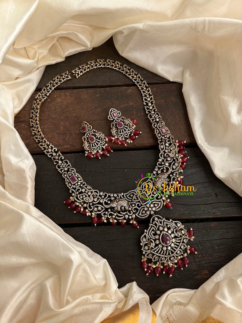 Victorian Diamond Long Neckpiece-Elephant -Red  -VV128