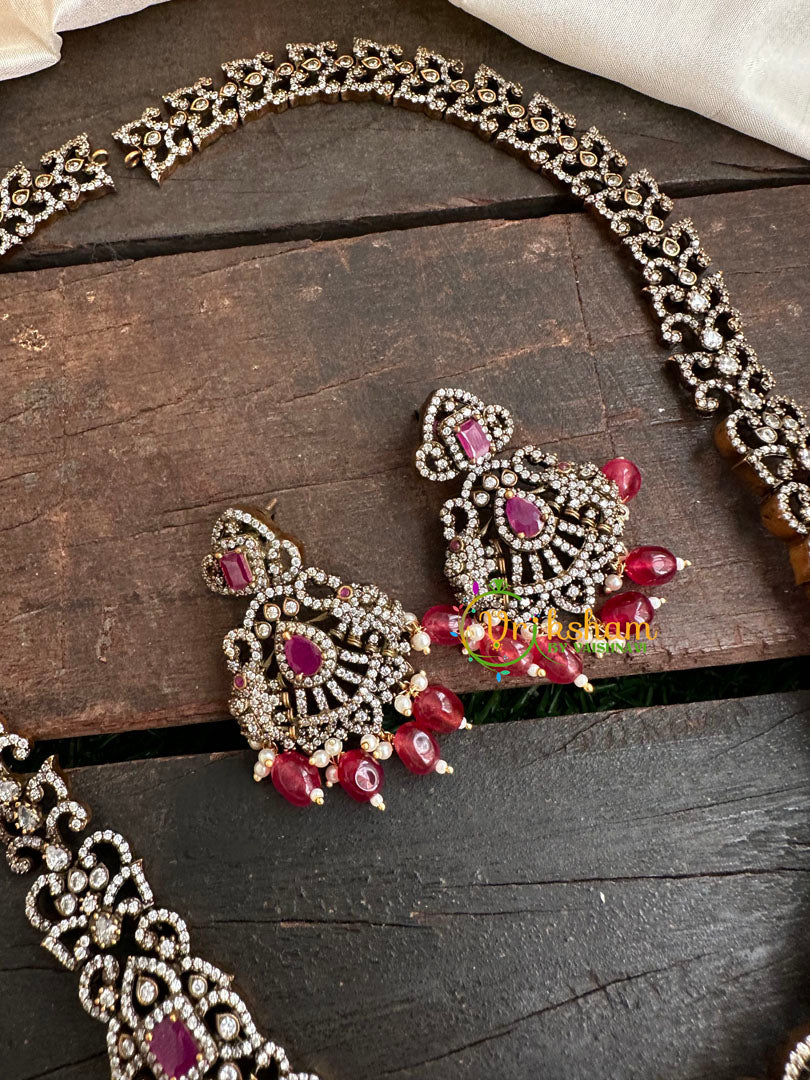 Victorian Diamond Long Neckpiece-Elephant -Red  -VV128