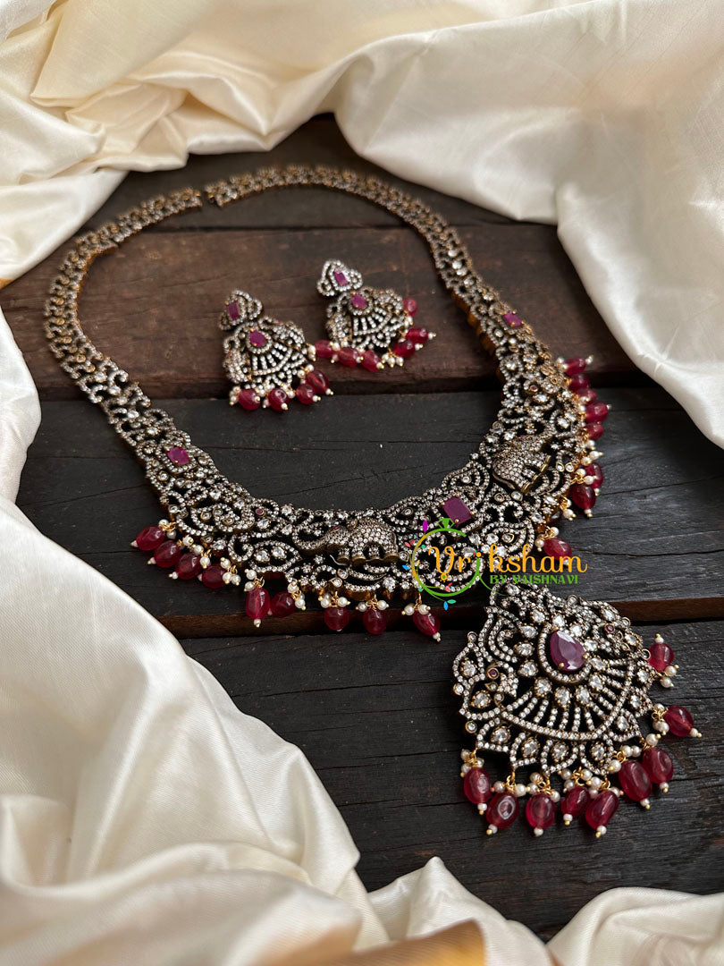 Victorian Diamond Long Neckpiece-Elephant -Red  -VV128