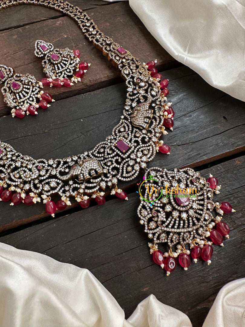 Victorian Diamond Long Neckpiece-Elephant -Red  -VV128