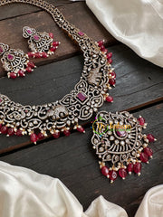 Victorian Diamond Long Neckpiece-Elephant -Red  -VV128