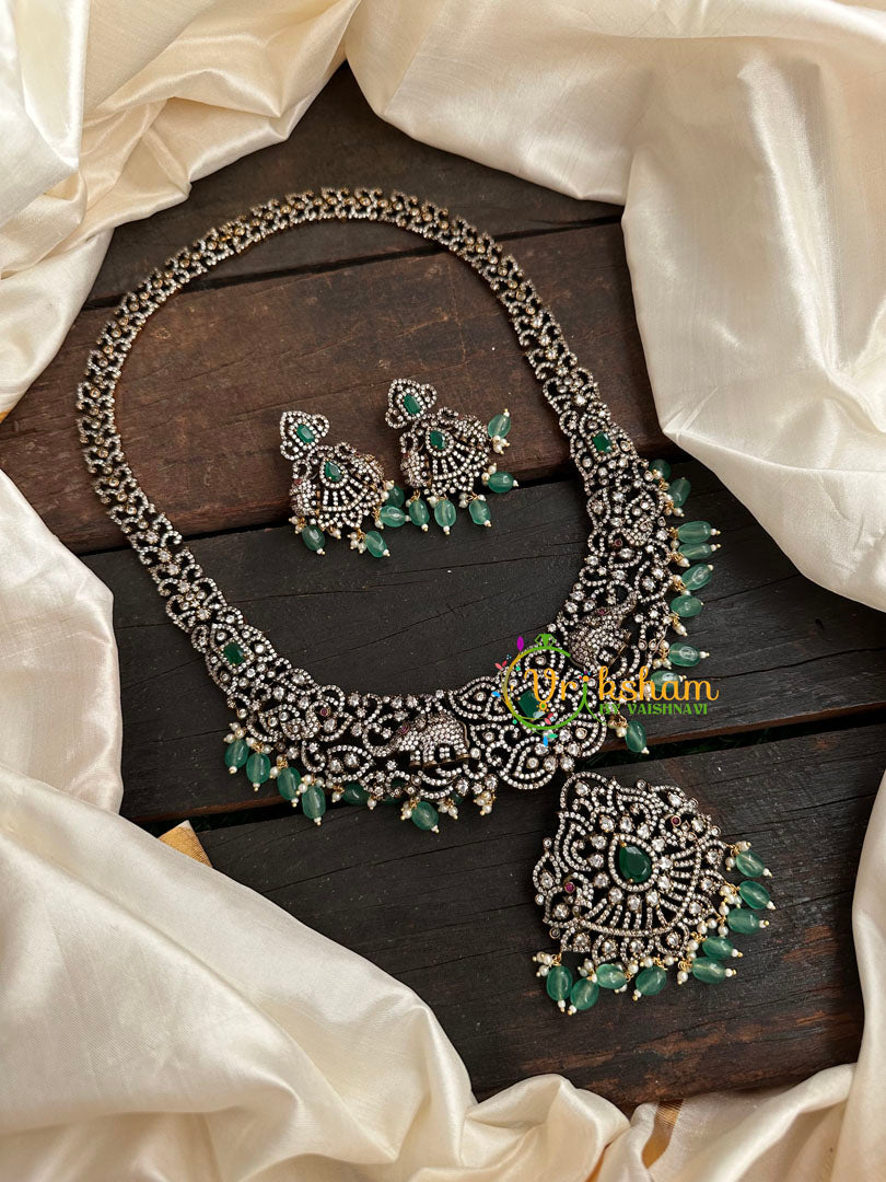 Victorian Diamond Long Neckpiece -Elephant -Green  -VV129
