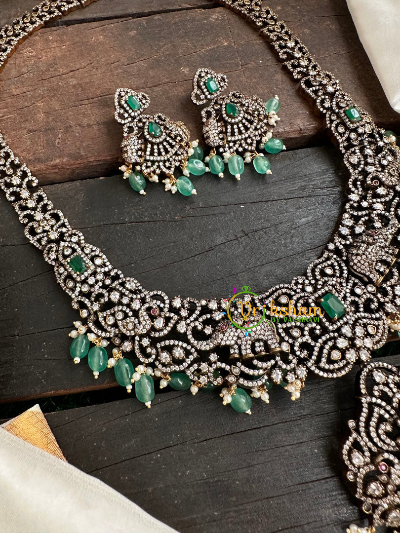Victorian Diamond Long Neckpiece -Elephant -Green  -VV129
