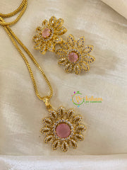 Gold Look Alike AD Stone Pendant Chain-Chakra-Light Pink-G8065