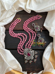 3 Layered Victorian Diamond Neckpiece-Baby Pink-VV155