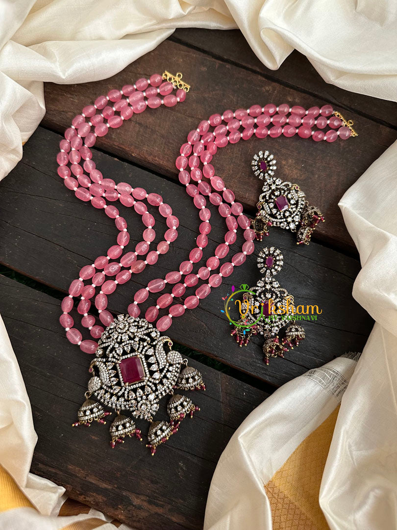 3 Layered Victorian Diamond Neckpiece-Baby Pink-VV155