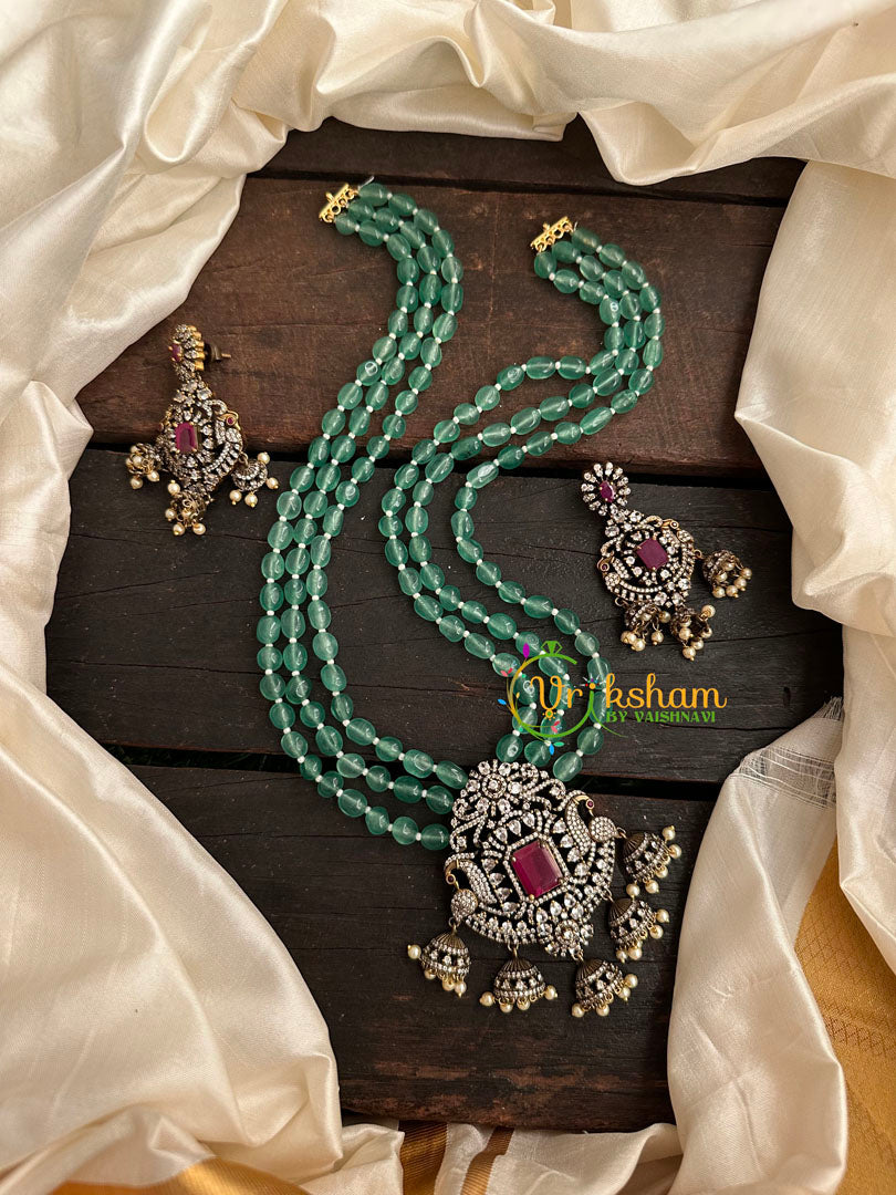 3 Layered Victorian Diamond Neckpiece-Aqua Green-VV157