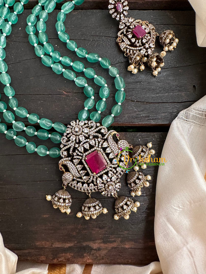 3 Layered Victorian Diamond Neckpiece-Aqua Green-VV157