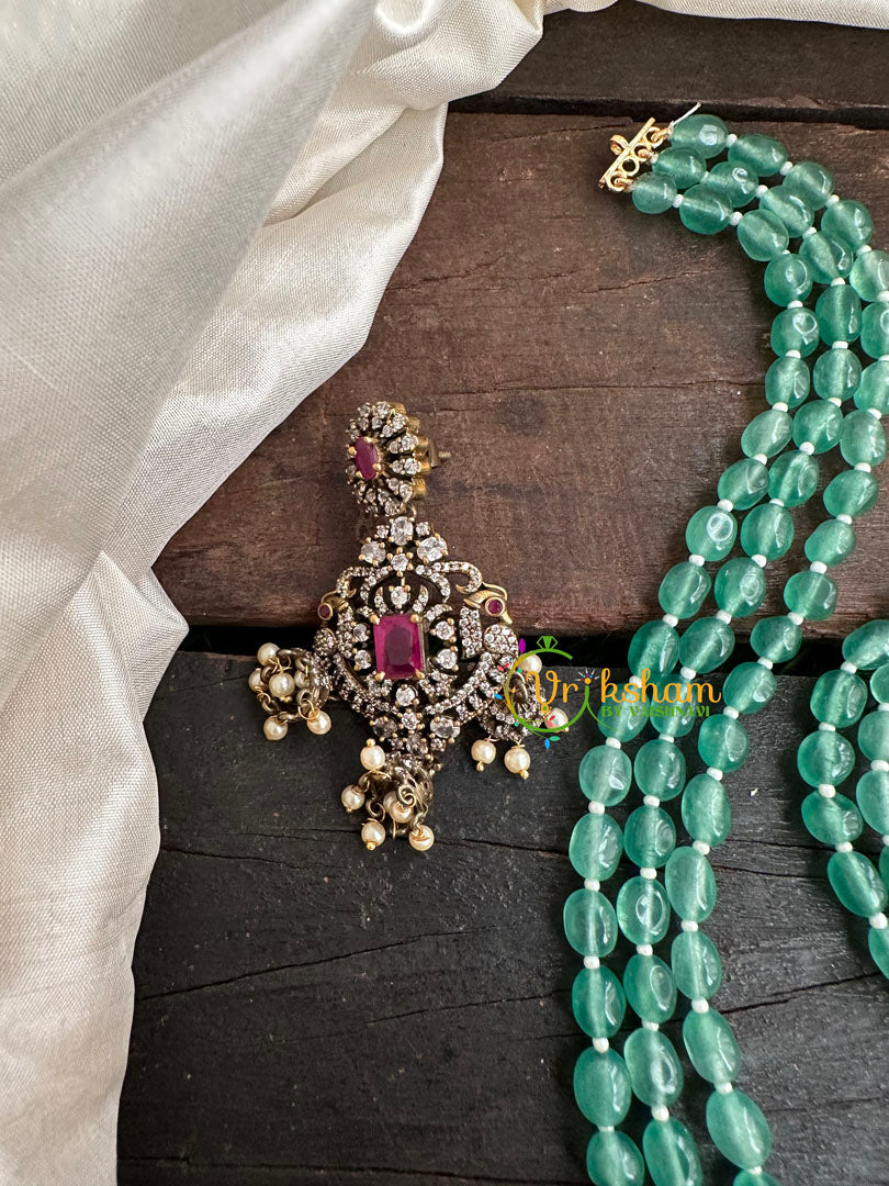 3 Layered Victorian Diamond Neckpiece-Aqua Green-VV157