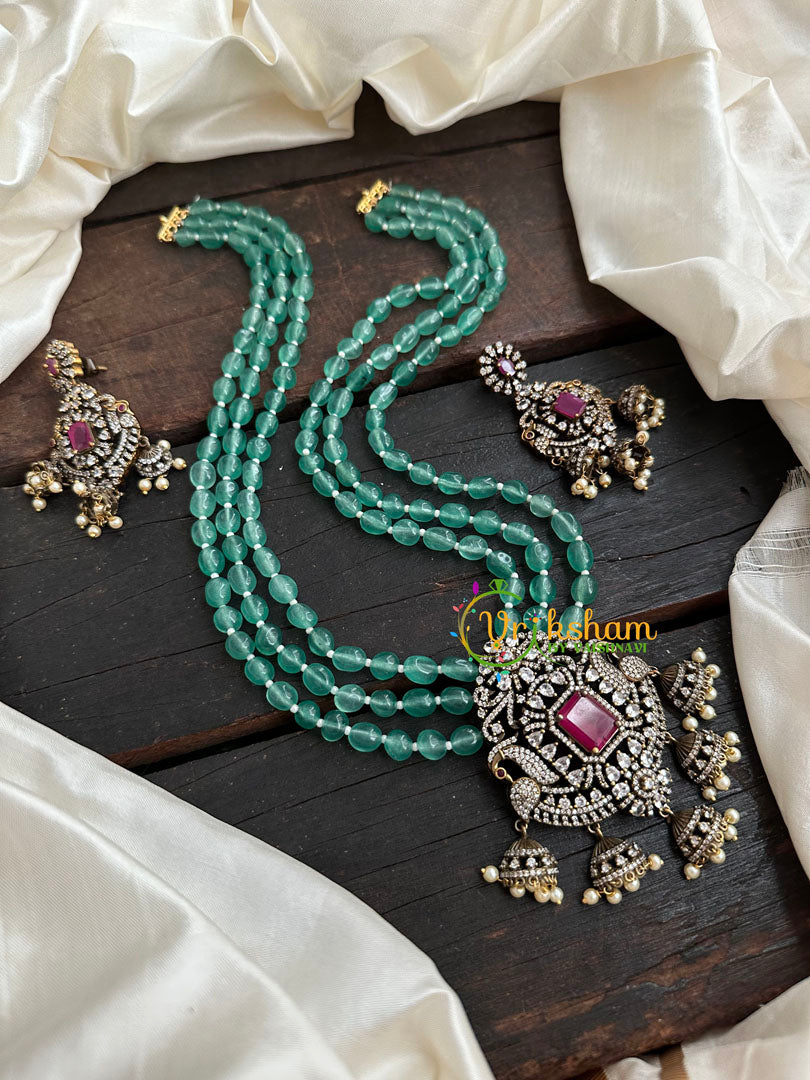 3 Layered Victorian Diamond Neckpiece-Aqua Green-VV157