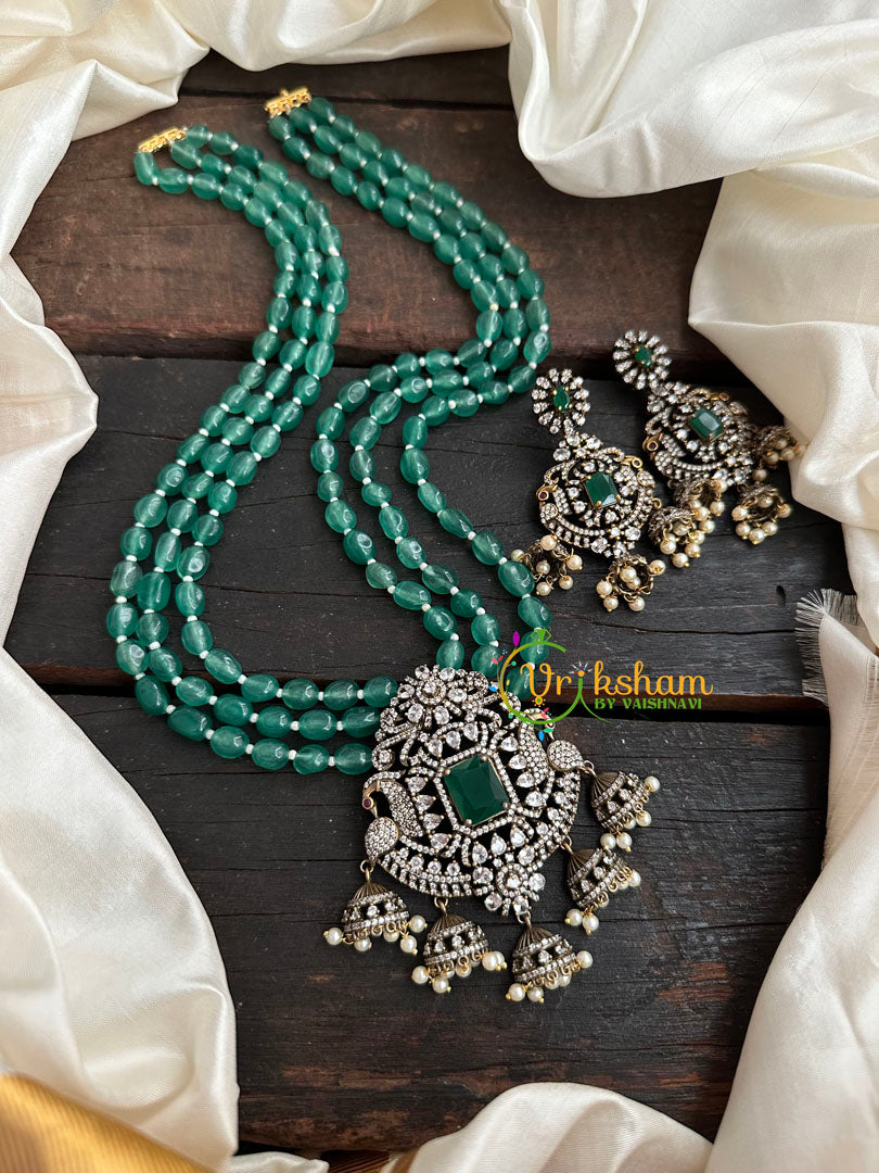 3 Layered Victorian Diamond Neckpiece-Green-VV156