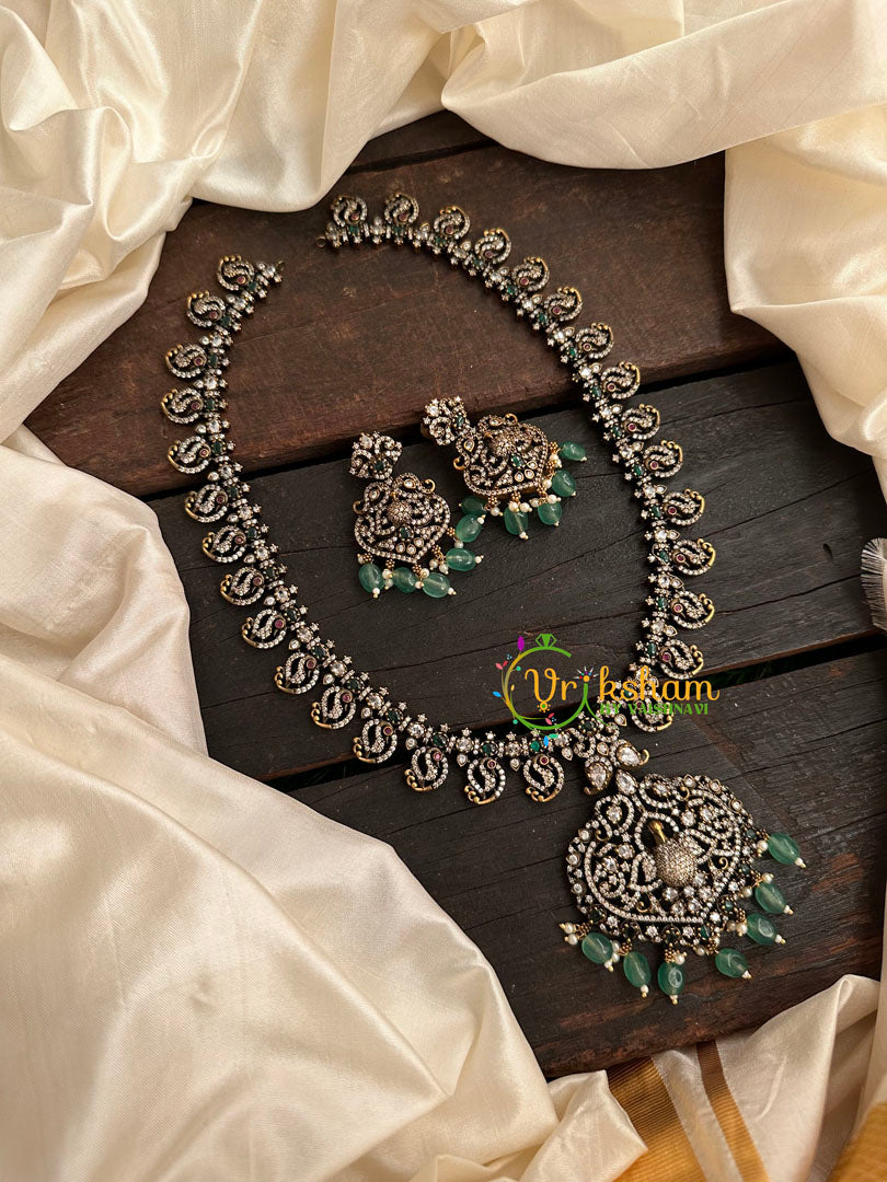 Victorian Diamond Long Neckpiece -Green -Peacock-VV132