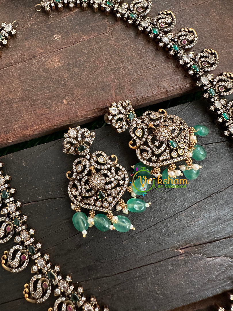 Victorian Diamond Long Neckpiece -Green -Peacock-VV132