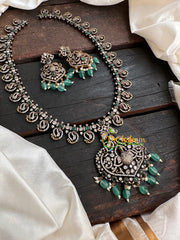 Victorian Diamond Long Neckpiece -Green -Peacock-VV132