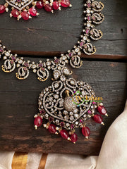 Victorian Diamond Long Neckpiece -Red -Peacock -VV133