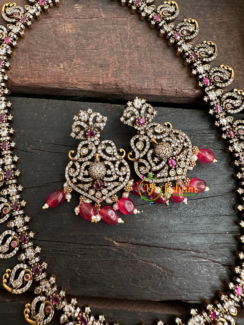 Victorian Diamond Long Neckpiece -Red -Peacock -VV133