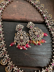 Victorian Diamond Long Neckpiece -Red -Peacock -VV133