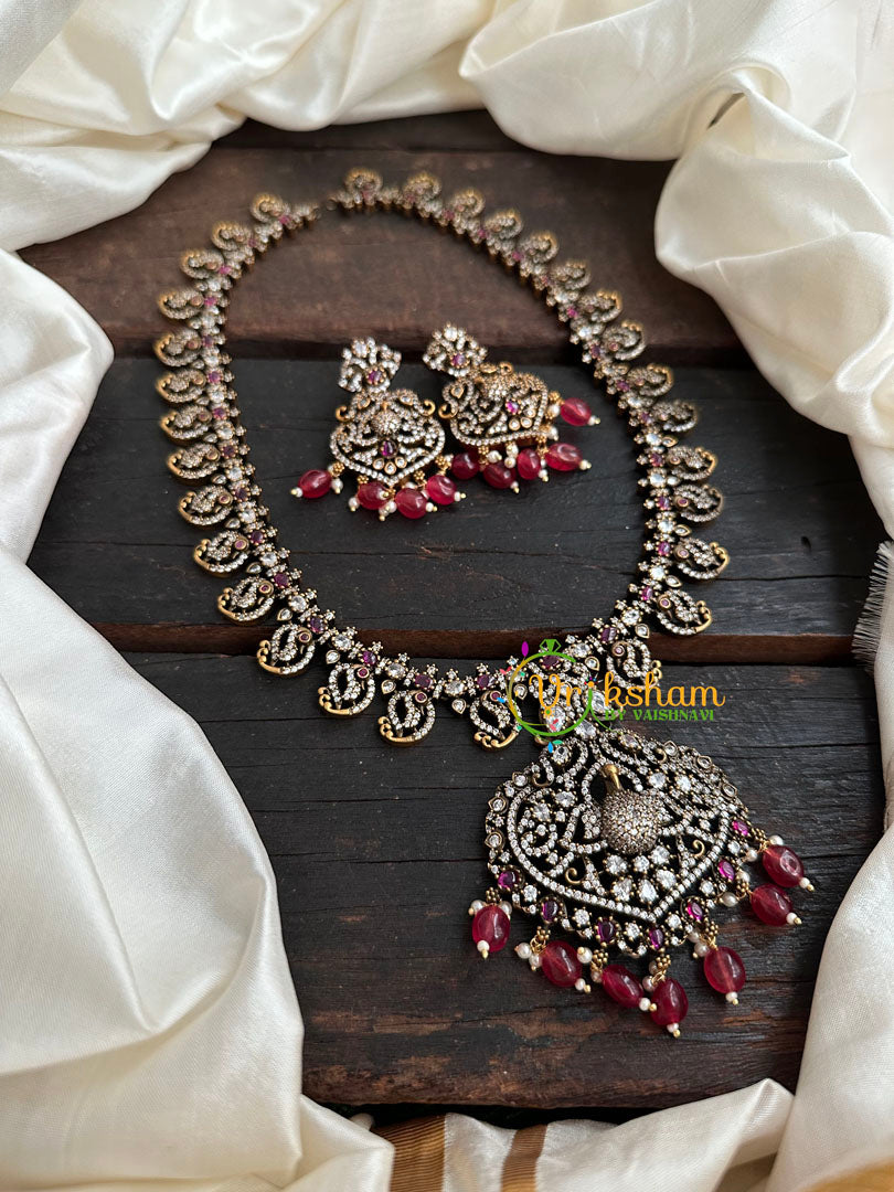 Victorian Diamond Long Neckpiece -Red -Peacock -VV133