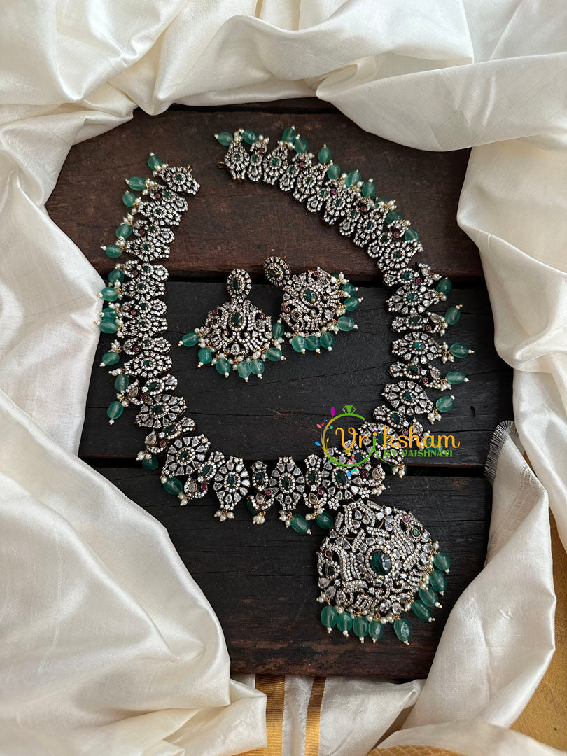 Victorian Diamond Long Neckpiece -Green -Peacock-VV159