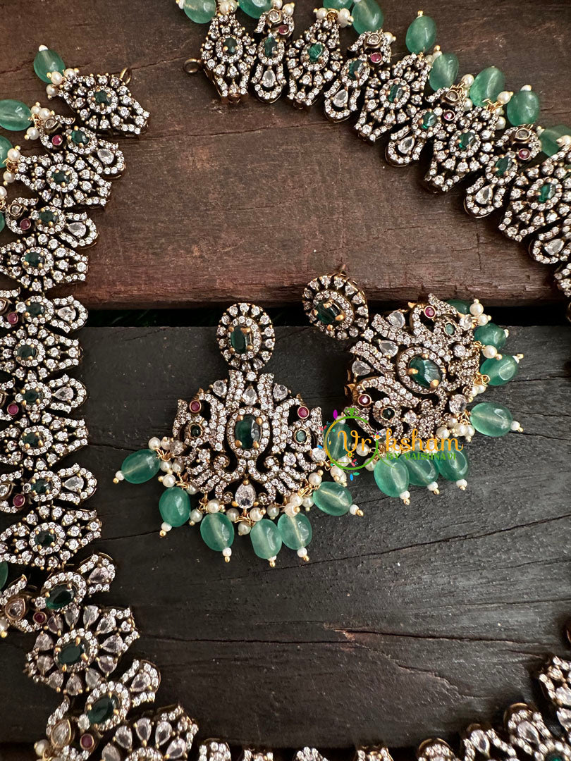 Victorian Diamond Long Neckpiece -Green -Peacock-VV159