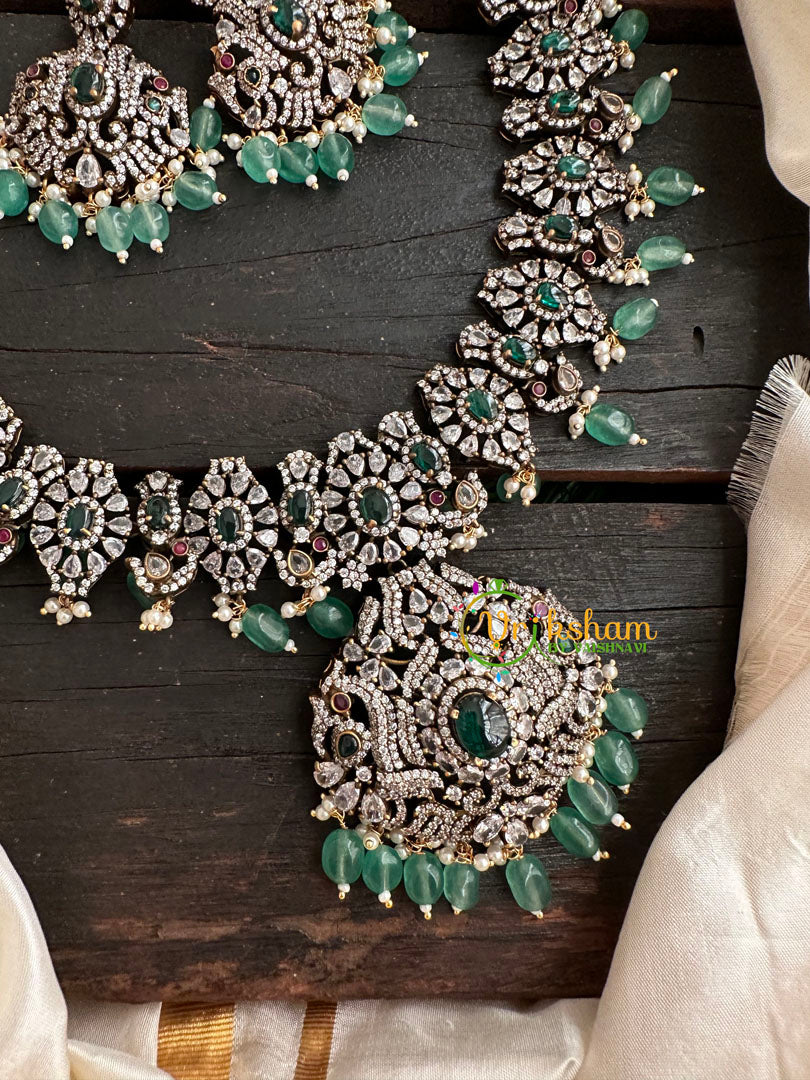 Victorian Diamond Long Neckpiece -Green -Peacock-VV159