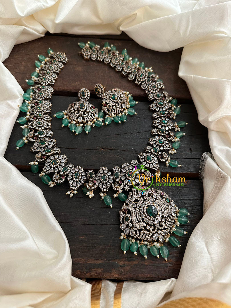 Victorian Diamond Long Neckpiece -Green -Peacock-VV159