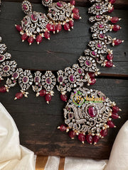 Victorian Diamond Long Neckpiece -Red -Peacock -VV160