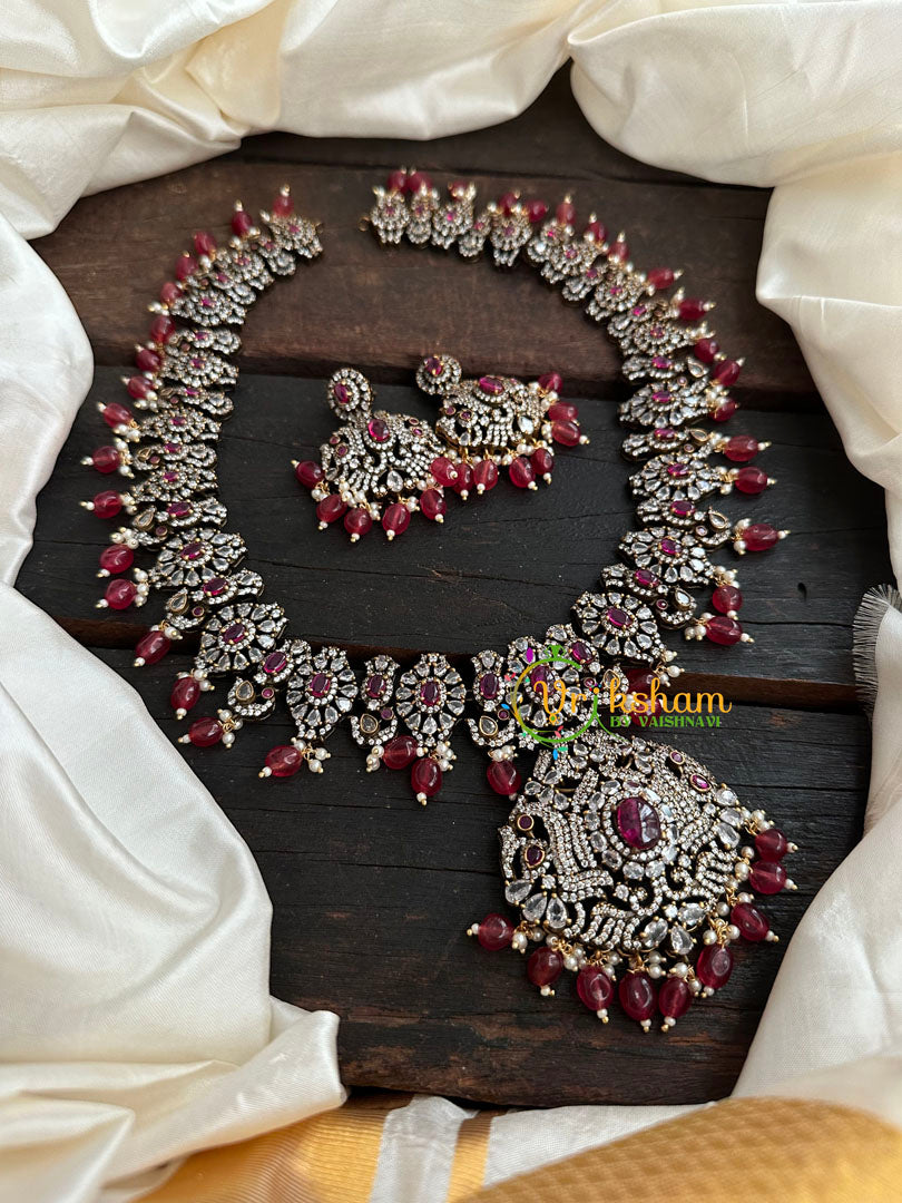 Victorian Diamond Long Neckpiece -Red -Peacock -VV160