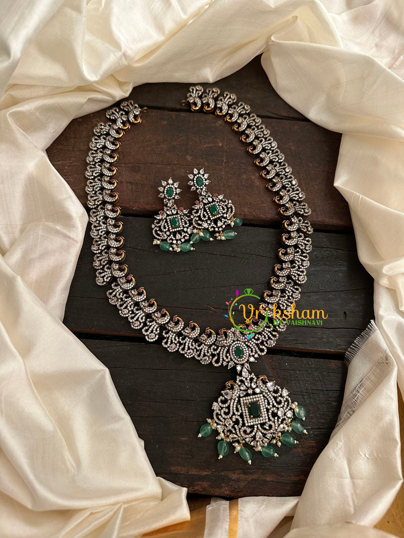 Victorian Diamond Long Neckpiece -Green -Peacock-VV136