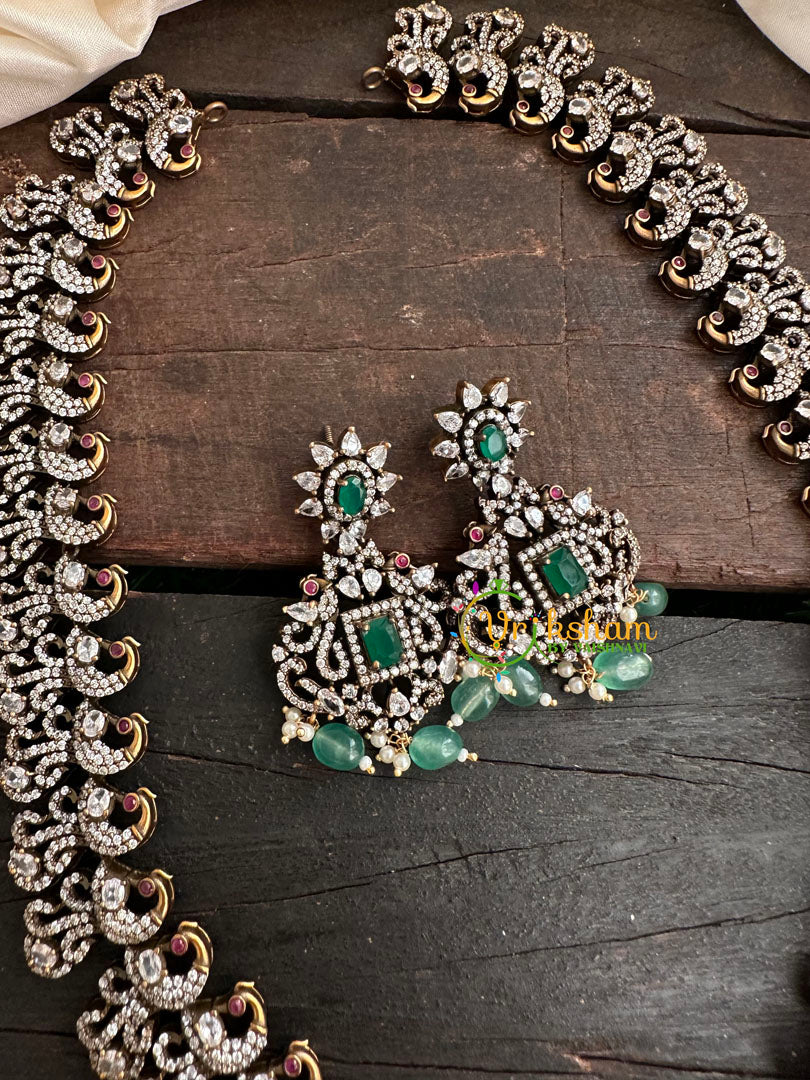 Victorian Diamond Long Neckpiece -Green -Peacock-VV136