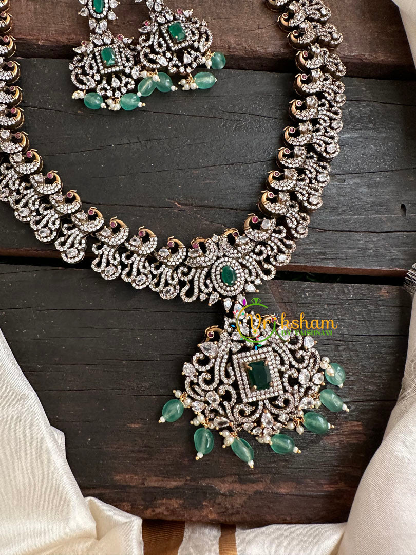 Victorian Diamond Long Neckpiece -Green -Peacock-VV136