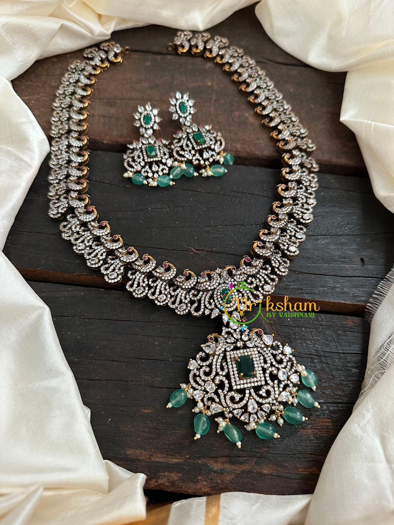Victorian Diamond Long Neckpiece -Green -Peacock-VV136