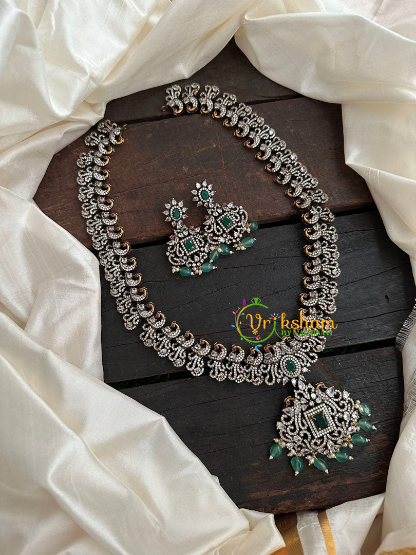 Victorian Diamond Long Neckpiece -Green -Peacock-VV136