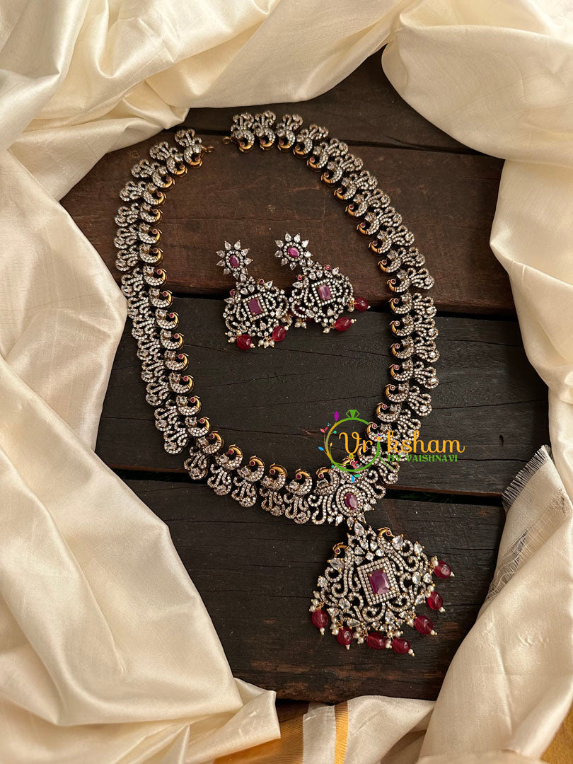 Victorian Diamond Long Neckpiece -Red -Peacock -VV137
