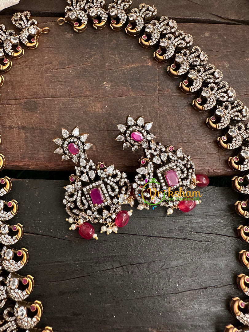 Victorian Diamond Long Neckpiece -Red -Peacock -VV137