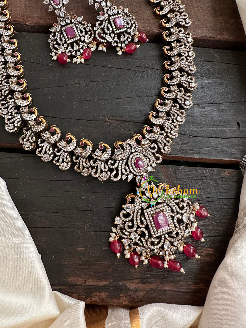 Victorian Diamond Long Neckpiece -Red -Peacock -VV137
