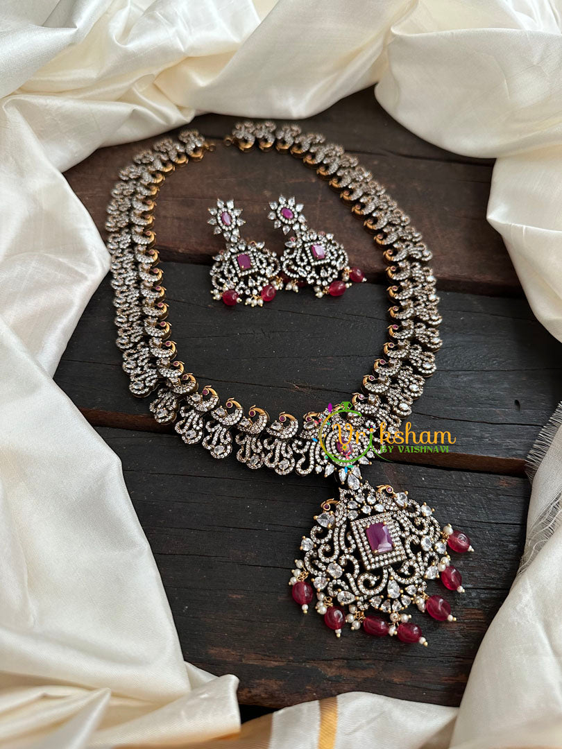 Victorian Diamond Long Neckpiece -Red -Peacock -VV137