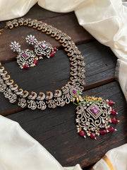 Victorian Diamond Long Neckpiece -Red -Peacock -VV137