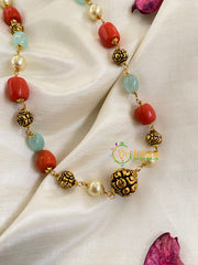 Single Stand Beaded Malai with Red Green Interlude Beads -G5733
