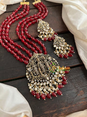 Red Bead Victorian Diamond Ram Parivar Neckpiece-VV151