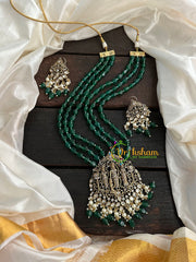 Dark Green Bead Victorian Diamond Ram Parivar Neckpiece-VV153