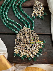 Dark Green Bead Victorian Diamond Ram Parivar Neckpiece-VV153